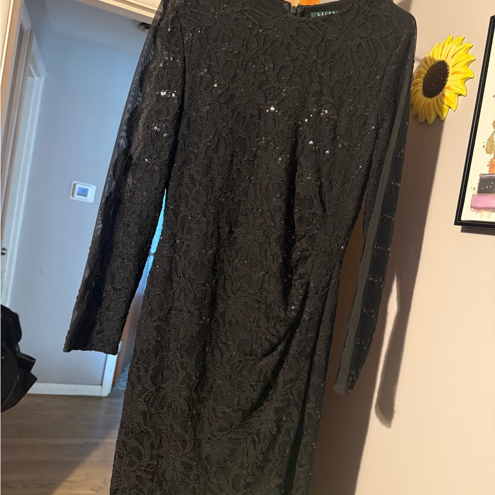 Ralph Lauren Black Long-Sleeve Lace Sequin Dress